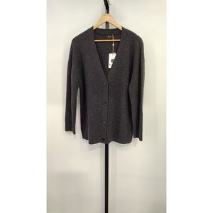 Quince Women Mongolian Cashmere Boyfriend Cardigan New Heather Charcoal M